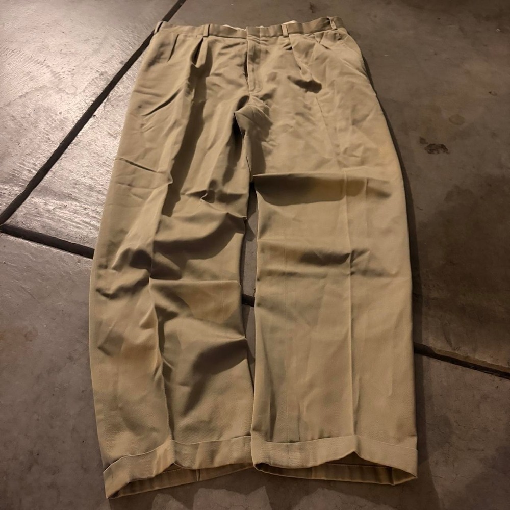 36x30 Tan Chino Wide Leg Pleated Pants Y2K Grunge 2000s Vintage